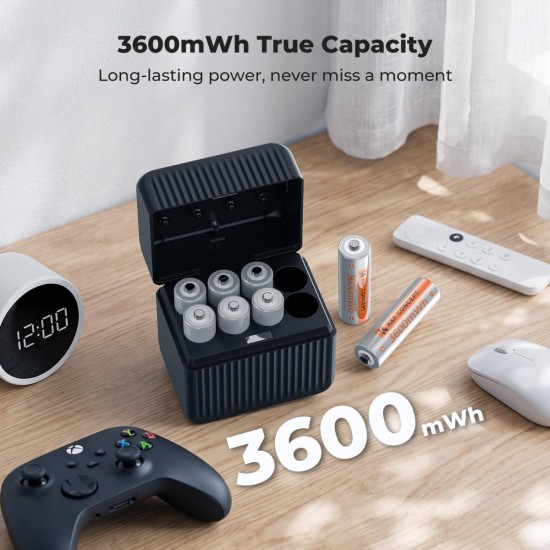 K&F Concept Rechargeable AA Lithium Batteries 8-Pack, 1.5V 3600mWh Li-ion Batteries with K&F Charger Case & LED Display